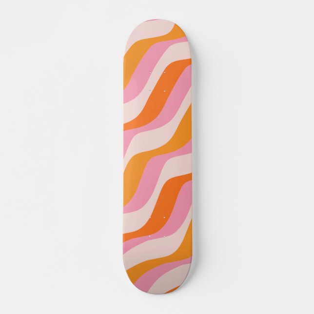 Rainbow Swirl Pink Orange Abstrakt Retro Sunshine Skateboard (Vorne)