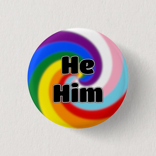 Rainbow Swirl Pronoun Button (Er/Er) (Vorderseite)