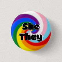 Rainbow Swirl Pronoun Button (Sie/sie)