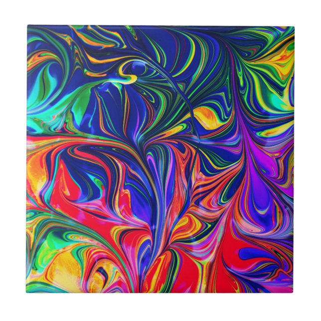 Rainbow Swirl Trippy Glow Stick Fliese (Vorderseite)