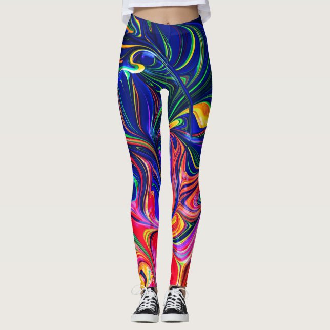 Rainbow Swirl Trippy Glow Stick Leggings (Vorderseite)