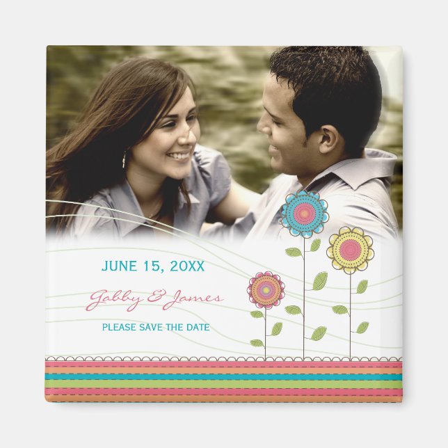 Rainbow Tall Blume Save the Date Wedding Magnet (Vorne)