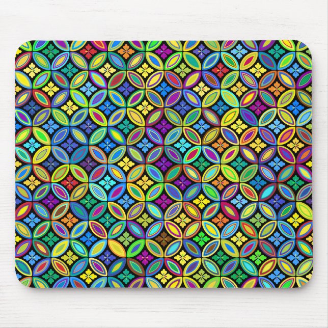 Rainbow-Tapete mit Blume und Kreisen Mousepad (Vorne)