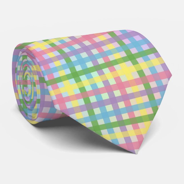 Rainbow Tartan Stripe Krawatte (Gerollt)