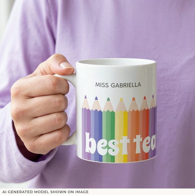 Rainbow Teacher Bewertung Beste Lehrerin Tasse (An 11-oz mug is shown, add name and choose mug style and size.)