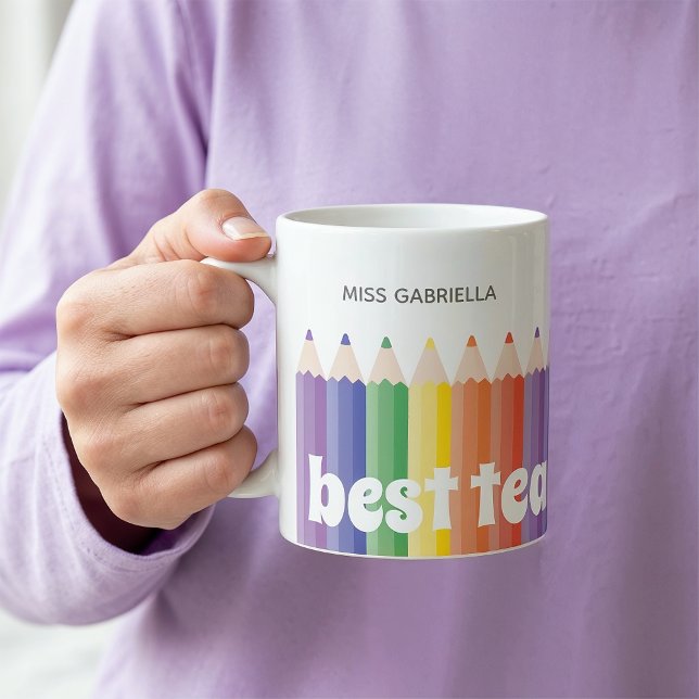 Rainbow Teacher Bewertung Beste Lehrerin Tasse (An 11-oz mug is shown, add name and choose mug style and size.)