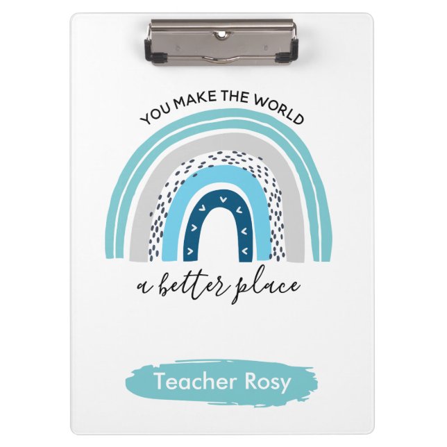 Rainbow Teacher Clipboards Boho Blue Personalisier Klemmbrett (Vorderseite)