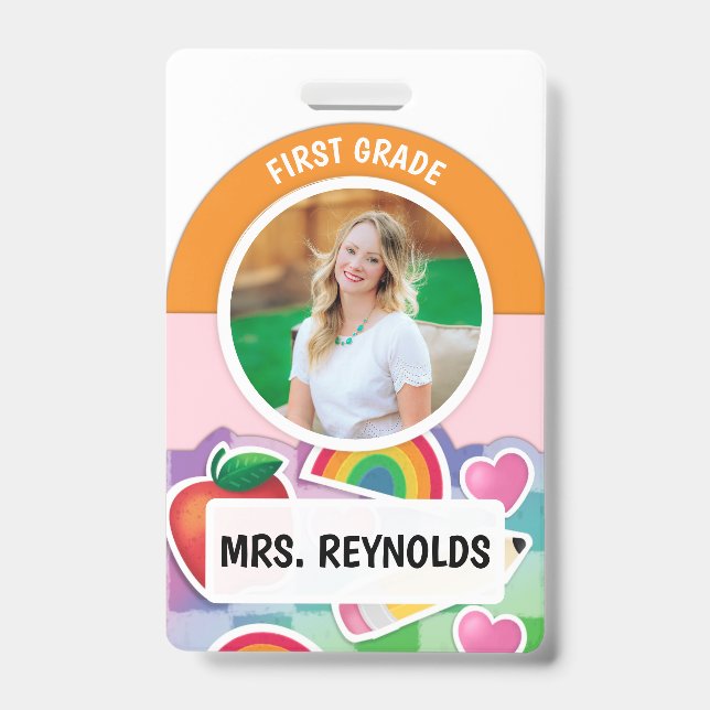 Rainbow Teacher Name Foto ID Abzeichen Ausweis (Vorderseite)