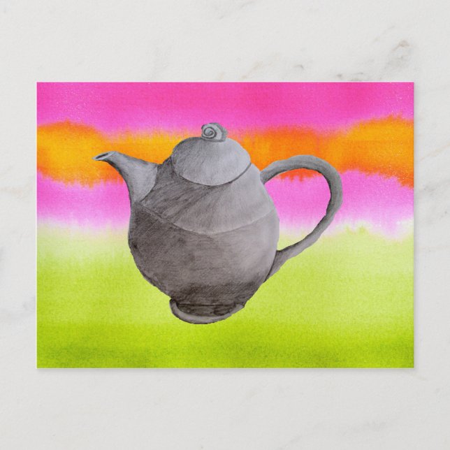 Rainbow Teapot arty tea party Einladungspostkarte (Vorderseite)