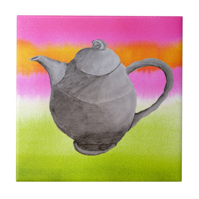 Rainbow Teapot arty tea party Fliese (Vorderseite)
