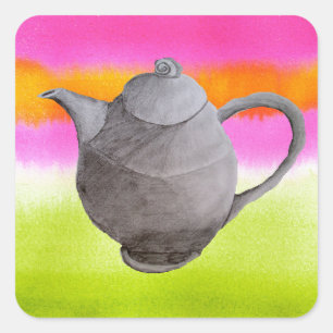 Rainbow Teapot arty tea party Quadratischer Aufkleber