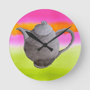 Rainbow Teapot arty tea party Runde Wanduhr