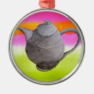 Rainbow Teapot arty tea party Silbernes Ornament