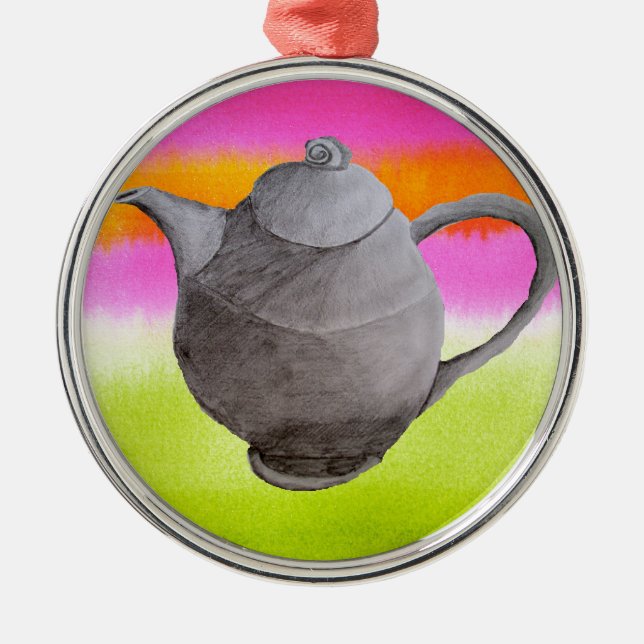 Rainbow Teapot arty tea party Silbernes Ornament (Vorne)