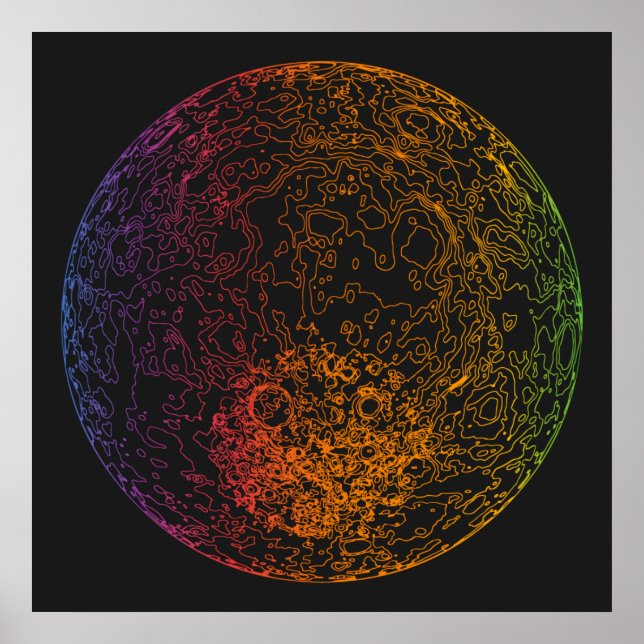 Rainbow Technical Moon Space Illustration 24x24 Poster (Vorne)