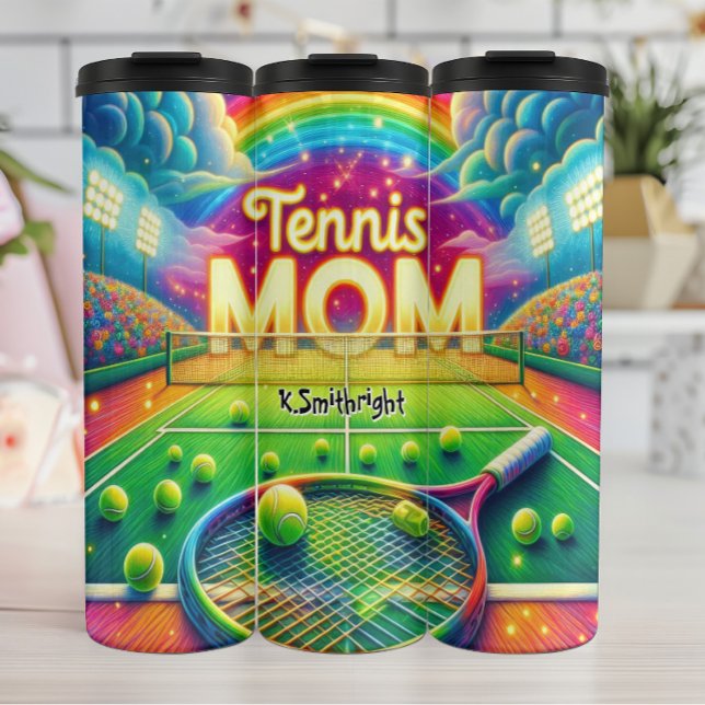 Rainbow Tennis Mama Court Thermosbecher (Von Creator hochgeladen)