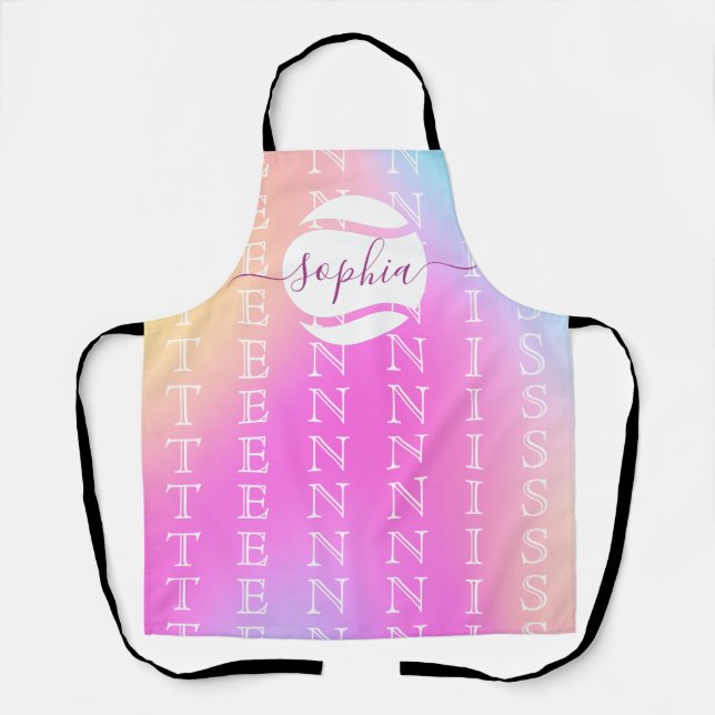 Rainbow Tennis Typografie Ball & Girl Players Kind Schürze (Vorderseite)