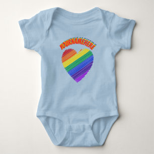 Rainbow Text Rainbow Heart Baby Bodysuit Strampler