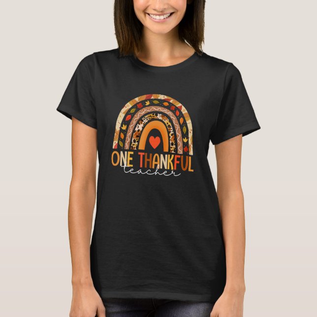 Rainbow Thankful Teacher Fall Leaves Autumn Thanks T-Shirt (Vorderseite)