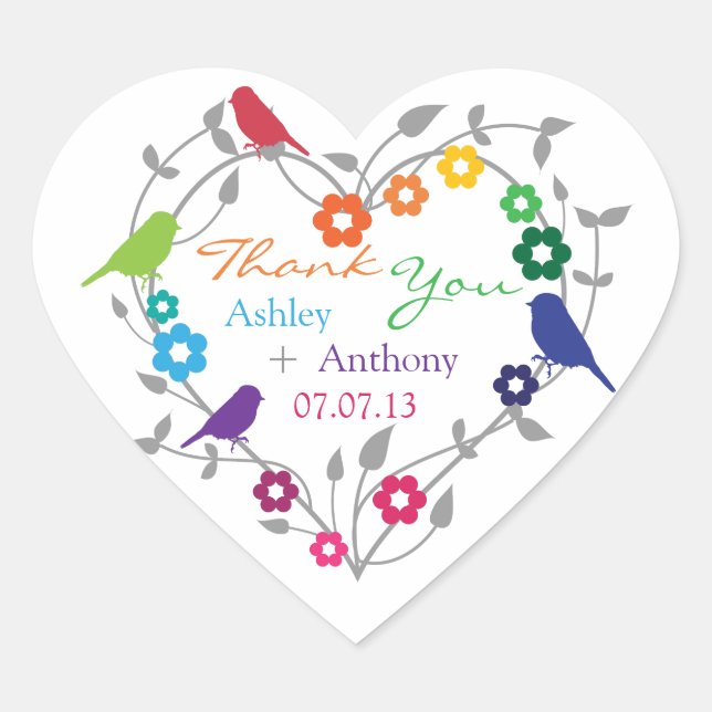 Rainbow Theme Birds Blume Gastgeschenk Hochzeit Ta Herz-Aufkleber (Vorderseite)