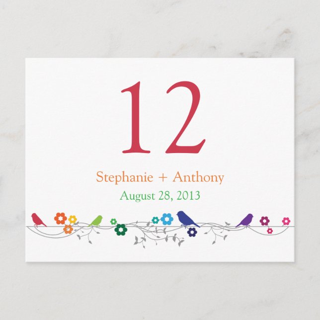 Rainbow Theme Birds Blume Hochzeitskarte Postkarte (Vorderseite)