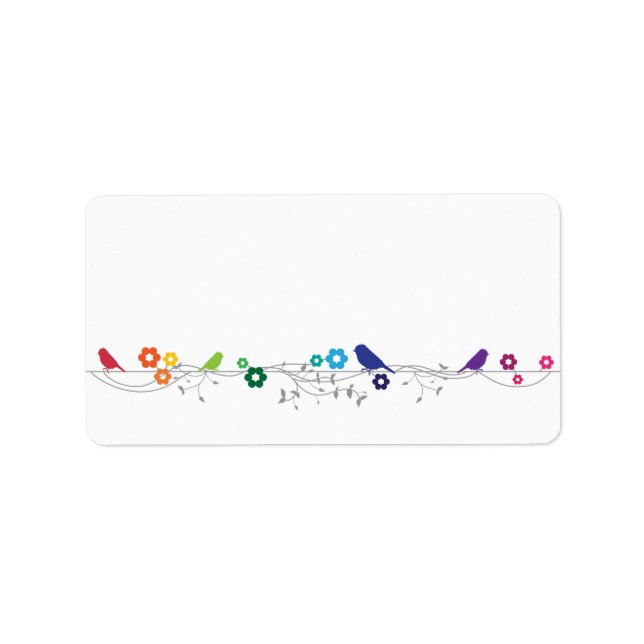 Rainbow Theme Birds Blume Hochzeitslehre Adressaufkleber (Vorne)