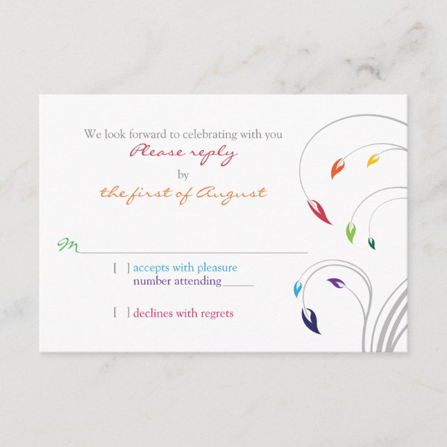Rainbow Theme Floral Wedding RSVP Antwort (Vorderseite)