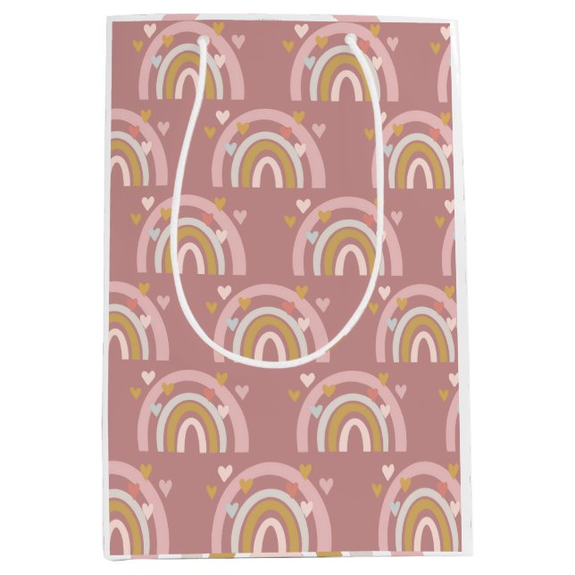 Rainbow Theme Hearts Pink Mittlere Geschenktüte (Vorderseite)