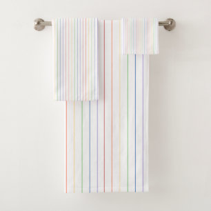 Rainbow Thin Stripes Weißes Muster Badhandtuch Set