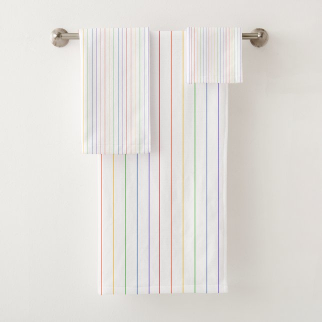 Rainbow Thin Stripes Weißes Muster Badhandtuch Set (Insitu)