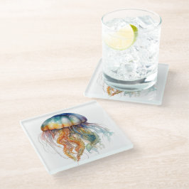 Rainbow Tides Jellyfish: Wasserfarben Kunst Glasuntersetzer