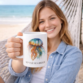 Rainbow Tides Jellyfish: Wasserfarben Kunst Kaffeetasse
