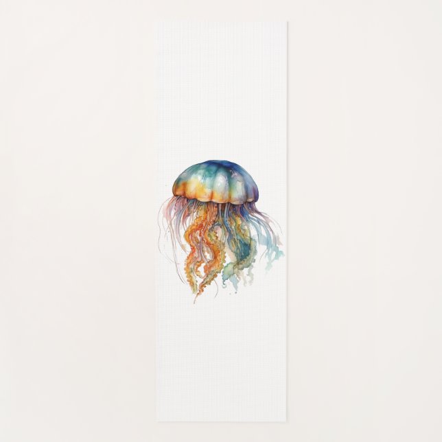 Rainbow Tides Jellyfish: Wasserfarben Kunst Yogamatte (Vorderseite)