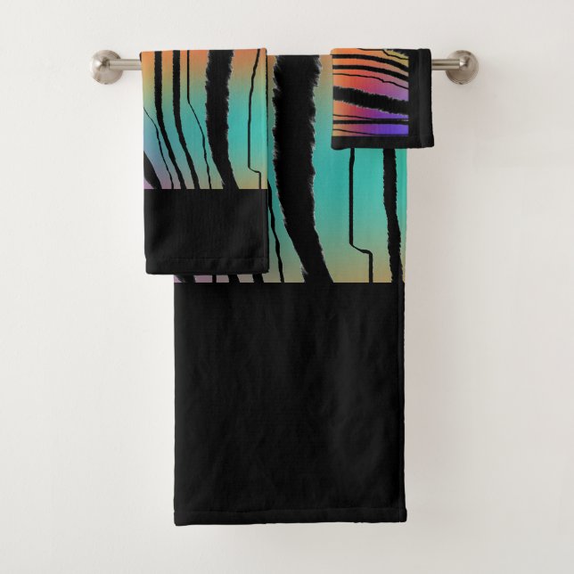 Rainbow Tiger Exotic Animal Print Badhandtuch Set (Insitu)