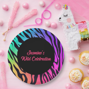 Rainbow Tiger Print Wild Celebation Pappteller