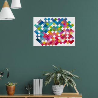 Rainbow Tile Patches Watercolor Art Print Poster