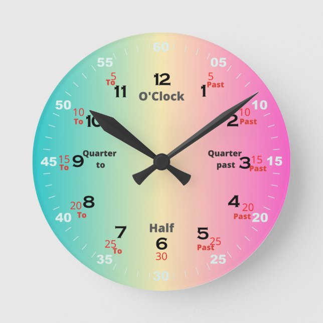 Rainbow Time Learning Round Clock Runde Wanduhr (Vorderseite)