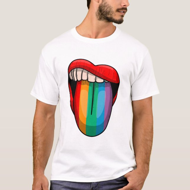 Rainbow Tongue Pride Month LGBTQ Bold Pride Design T-Shirt (Vorderseite)