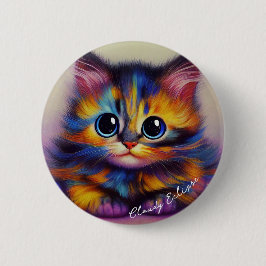Rainbow Tortie Kitten Button