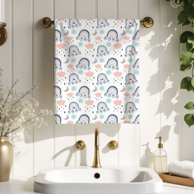 Rainbow Towel Gift Navy Pink Boho for Children Badhandtuch Set (Rainbow Towel Gift Navy Pink Boho for Children)