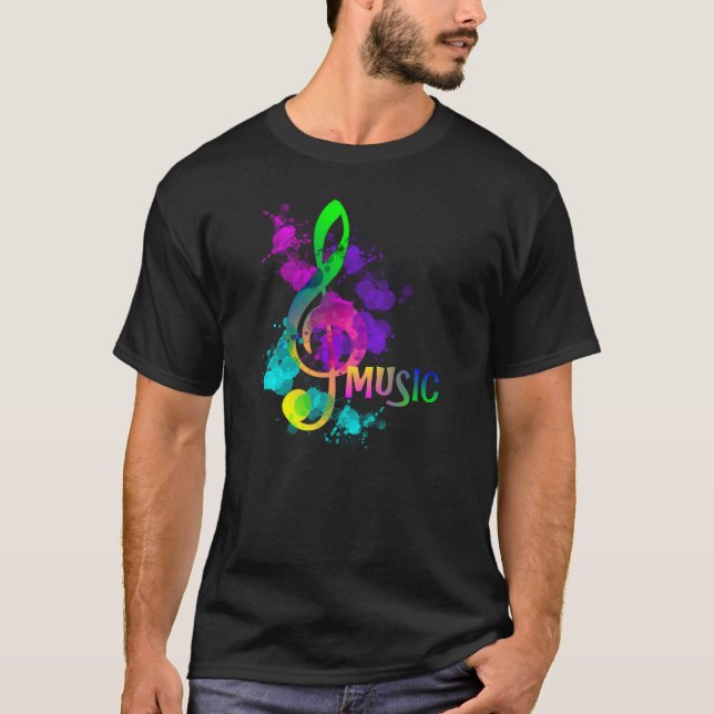Rainbow Treble Clef Music Themed T-Shirt (Vorderseite)