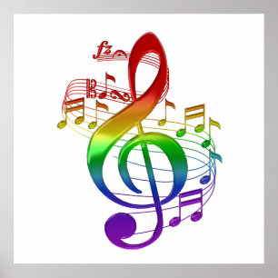 Rainbow Treble Clef und Musiknoten Poster