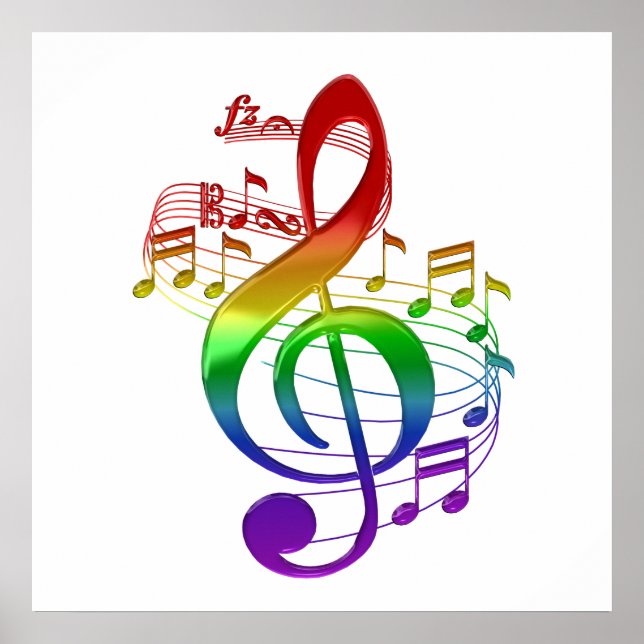 Rainbow Treble Clef und Musiknoten Poster (Vorne)