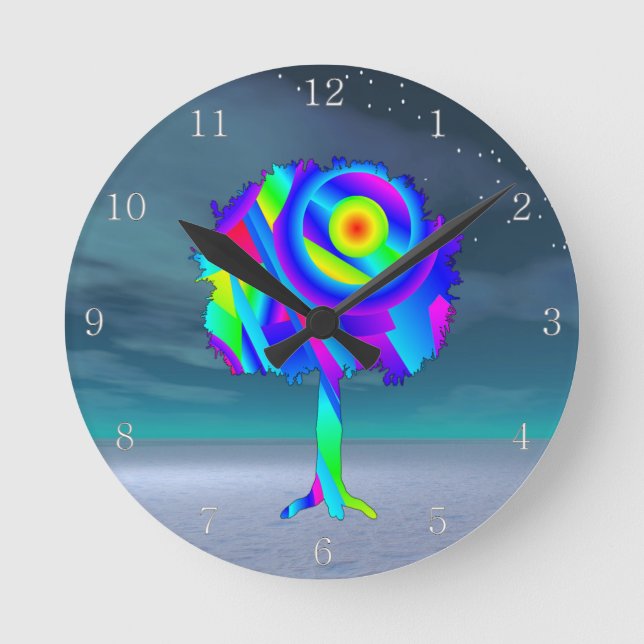 Rainbow Tree Akrylic Wall Clock Runde Wanduhr (Vorderseite)