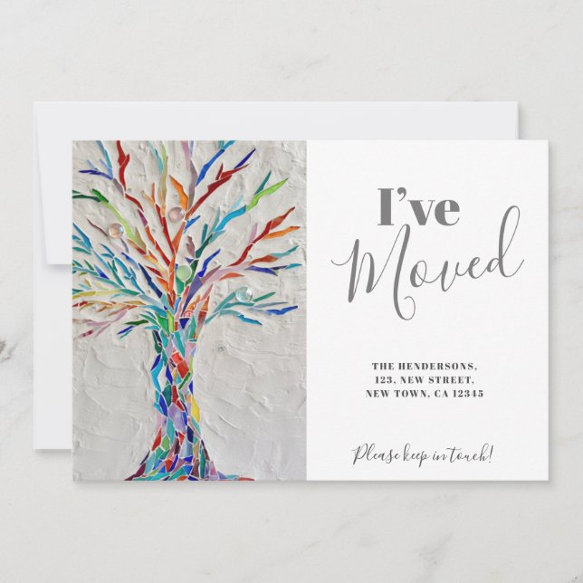 Rainbow Tree I ve Moved Moving Announcement Card Dankeskarte (Vorderseite)