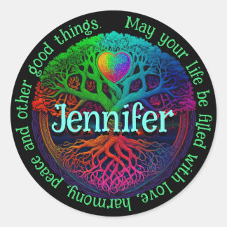 Rainbow Tree of Life Liebe Runder Aufkleber