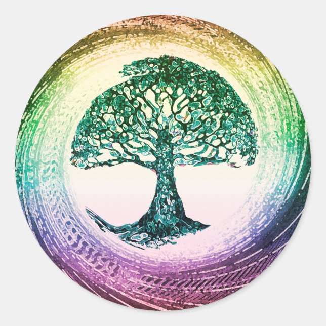 Rainbow Tree of Life von Amelia Carrie Runder Aufkleber (Vorderseite)