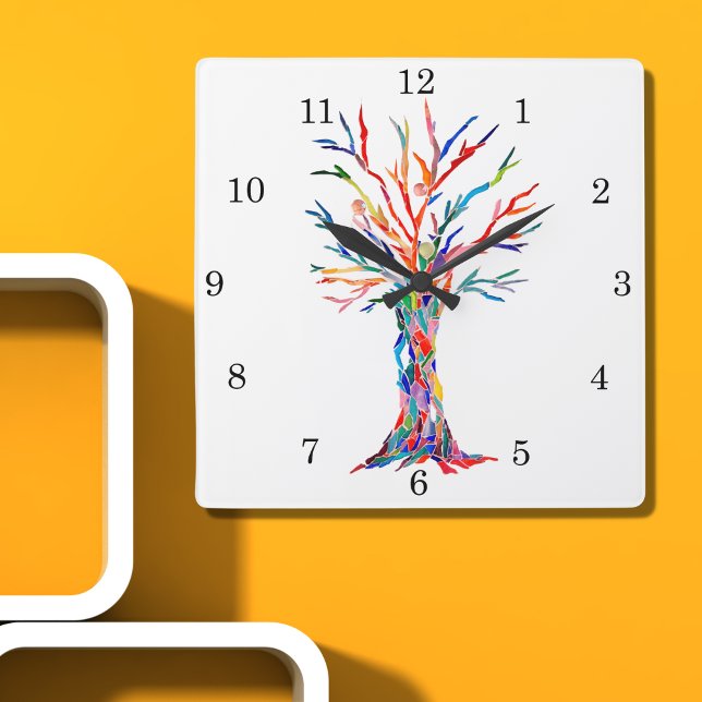 Rainbow Tree Square Wall Clock Quadratische Wanduhr (Von Creator hochgeladen)