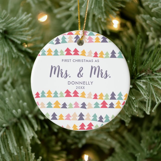 Rainbow Trees Personalisiert Newlywed Mrs. Couple Keramik Ornament (Baum)
