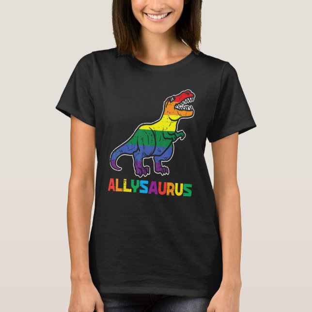 Rainbow Trex Allysaurus Gay Pride Flag Lgbtq Dino T-Shirt (Vorderseite)